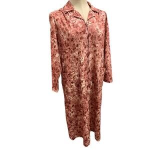 Large Leo-Danal Vintage 1970s Pink Zip Front House Dress Pockets Pullover
